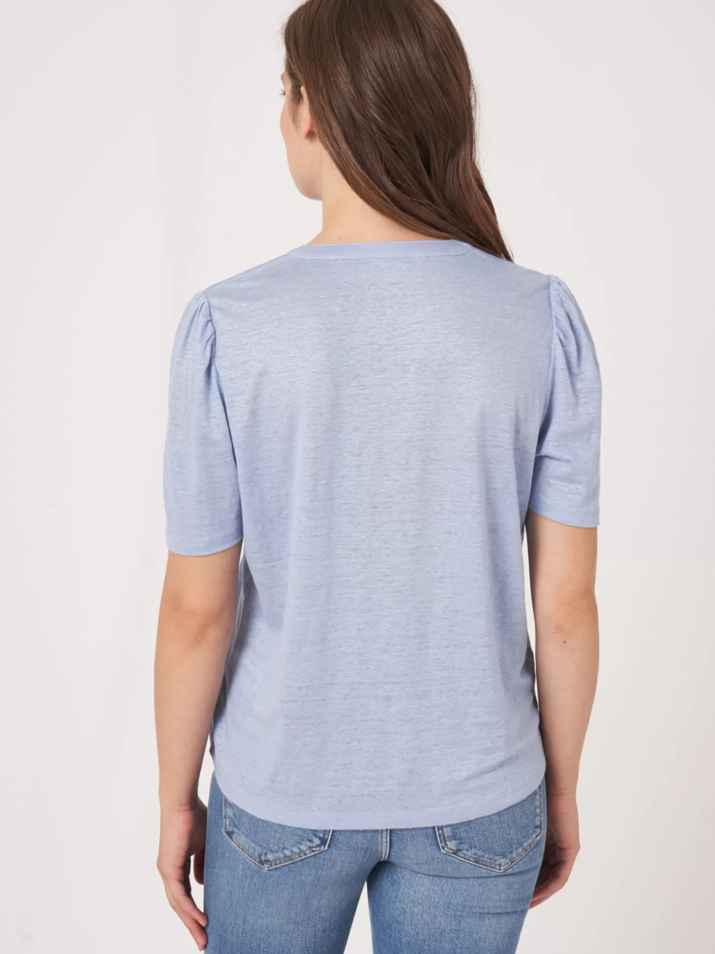 REPEAT cashmere T-Shirt En Lin Avec Encolure Ronde Et Fente Lt Blue Outlet