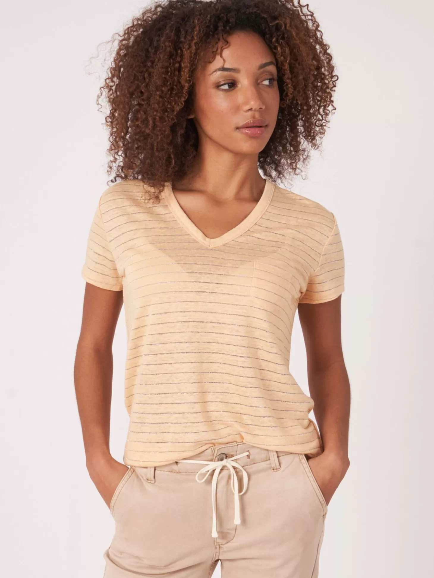 REPEAT cashmere T-Shirt En Lin Avec Rayures En Lurex Glow Best