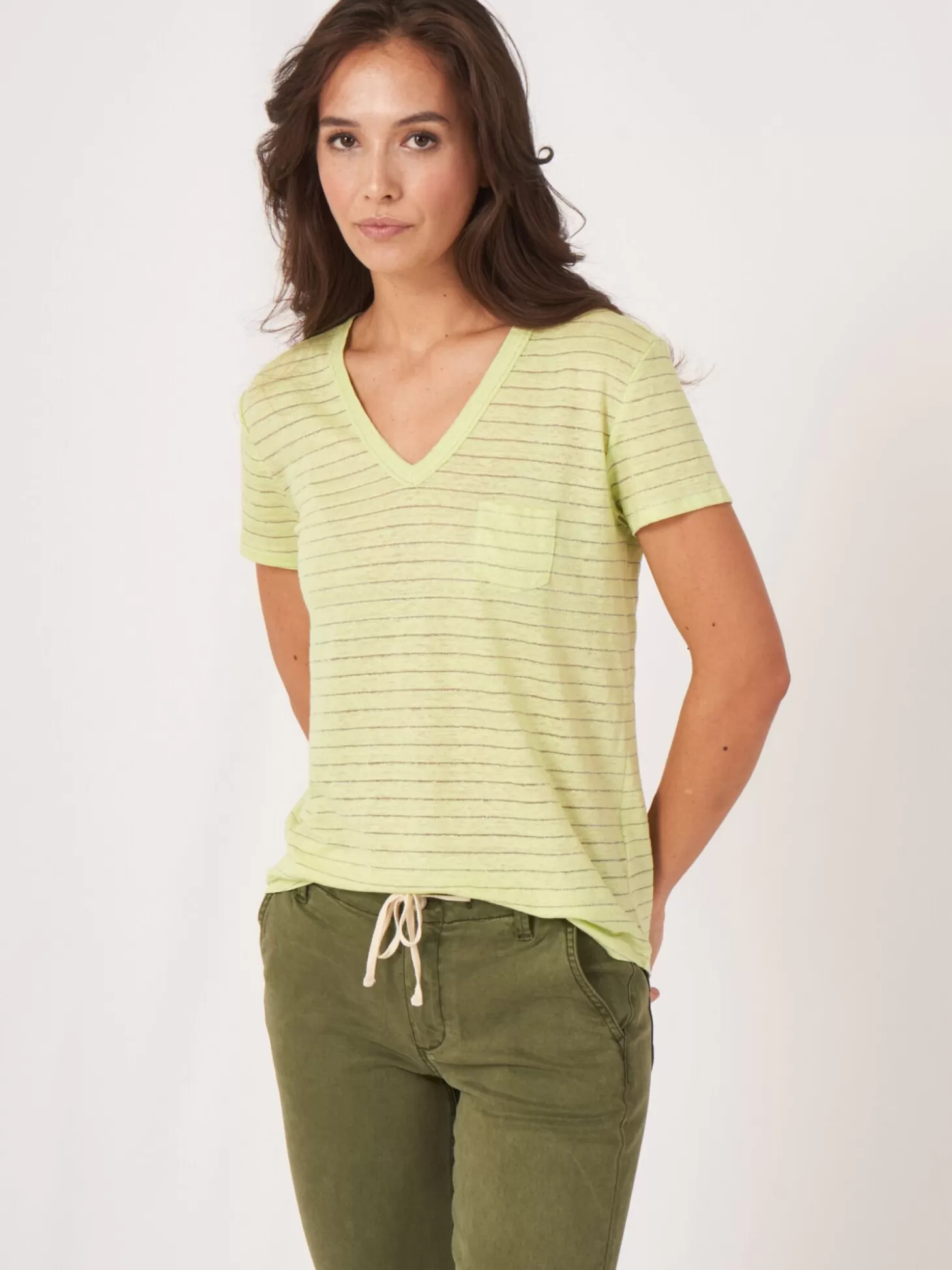 REPEAT cashmere T-Shirt En Lin Avec Rayures En Lurex Soda Store