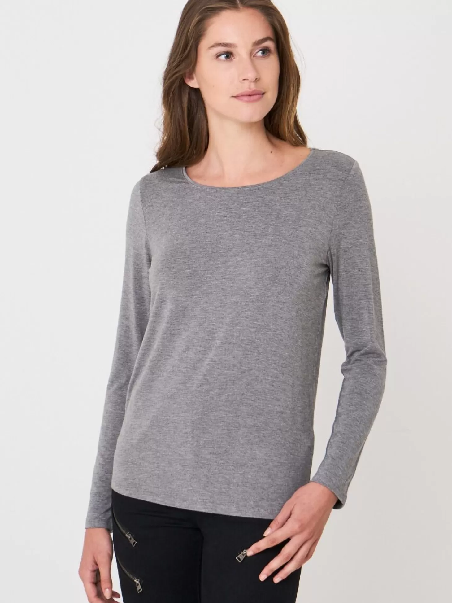 REPEAT cashmere T-Shirt Manches Longues Basique Med Grey Store