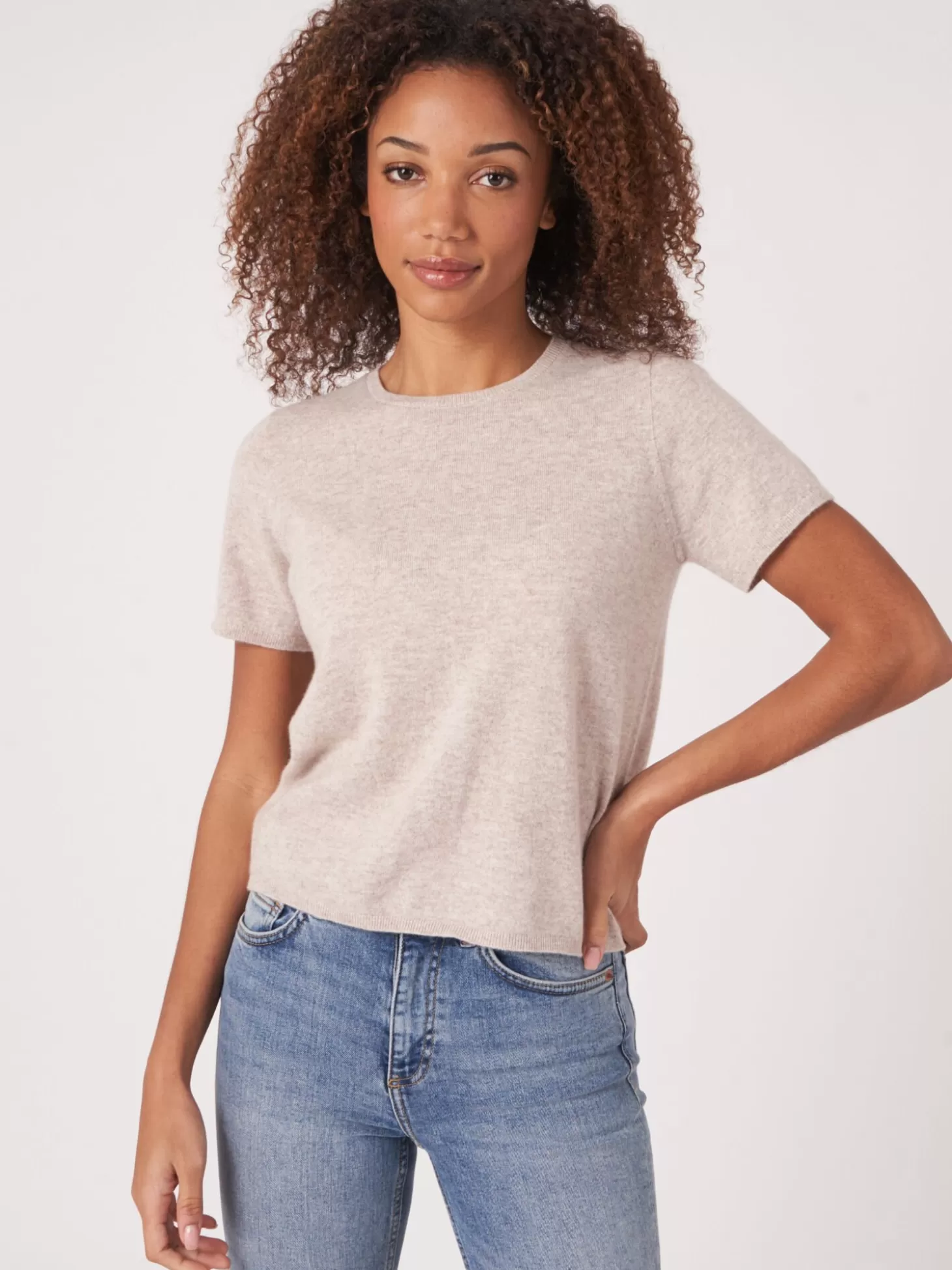 REPEAT cashmere T-Shirt Sans Coutures En Cachemire Biologique Beige Store