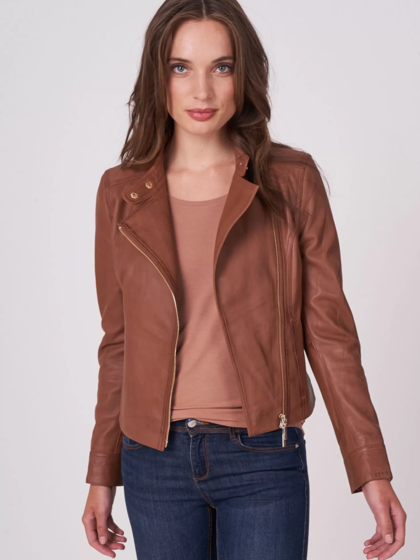 REPEAT cashmere Veste De Motard En Cuir Ajustee Hazel Fashion