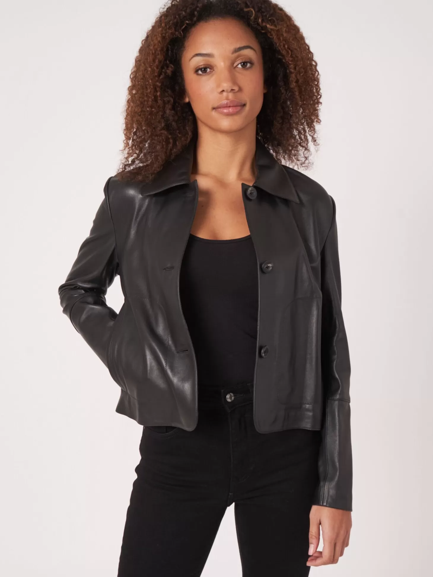 REPEAT cashmere Veste En Cuir Avec Boutons Black Flash Sale