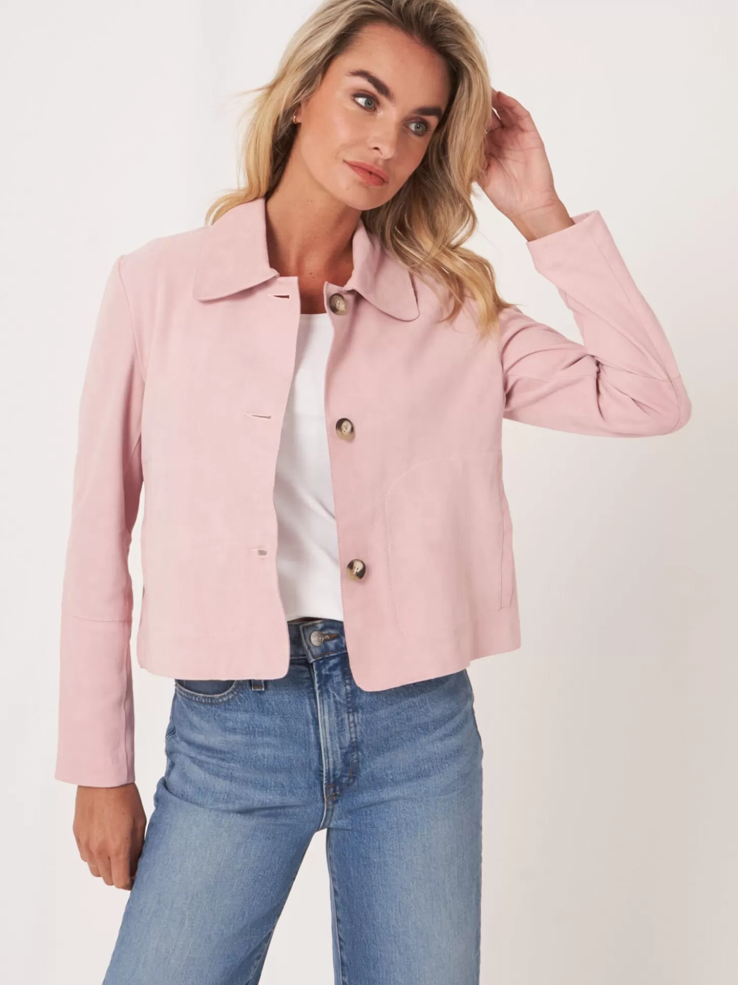 REPEAT cashmere Veste En Daim Avec Boutons Pink Floyd Hot