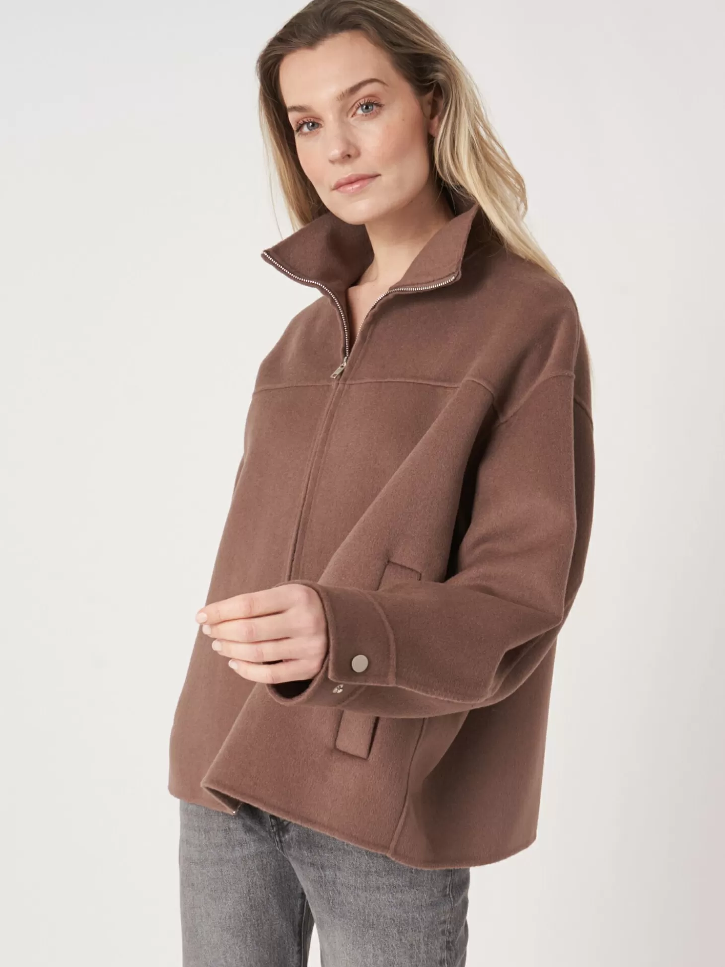 REPEAT cashmere Veste En Laine Melangee Avec Fermeture Eclair A Double Sens Truffle Fashion