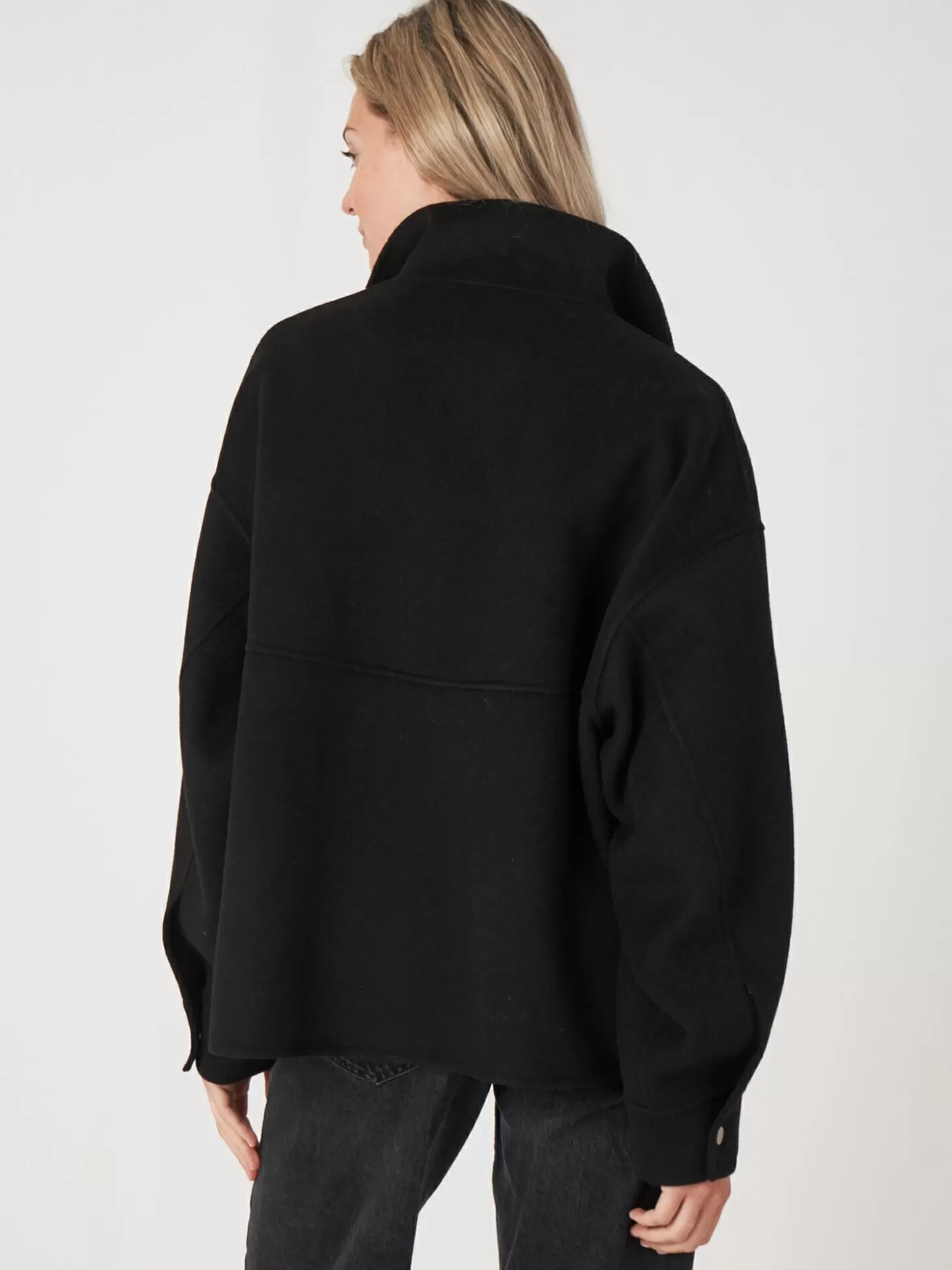 REPEAT cashmere Veste En Laine Melangee Avec Fermeture Eclair A Double Sens Black Fashion
